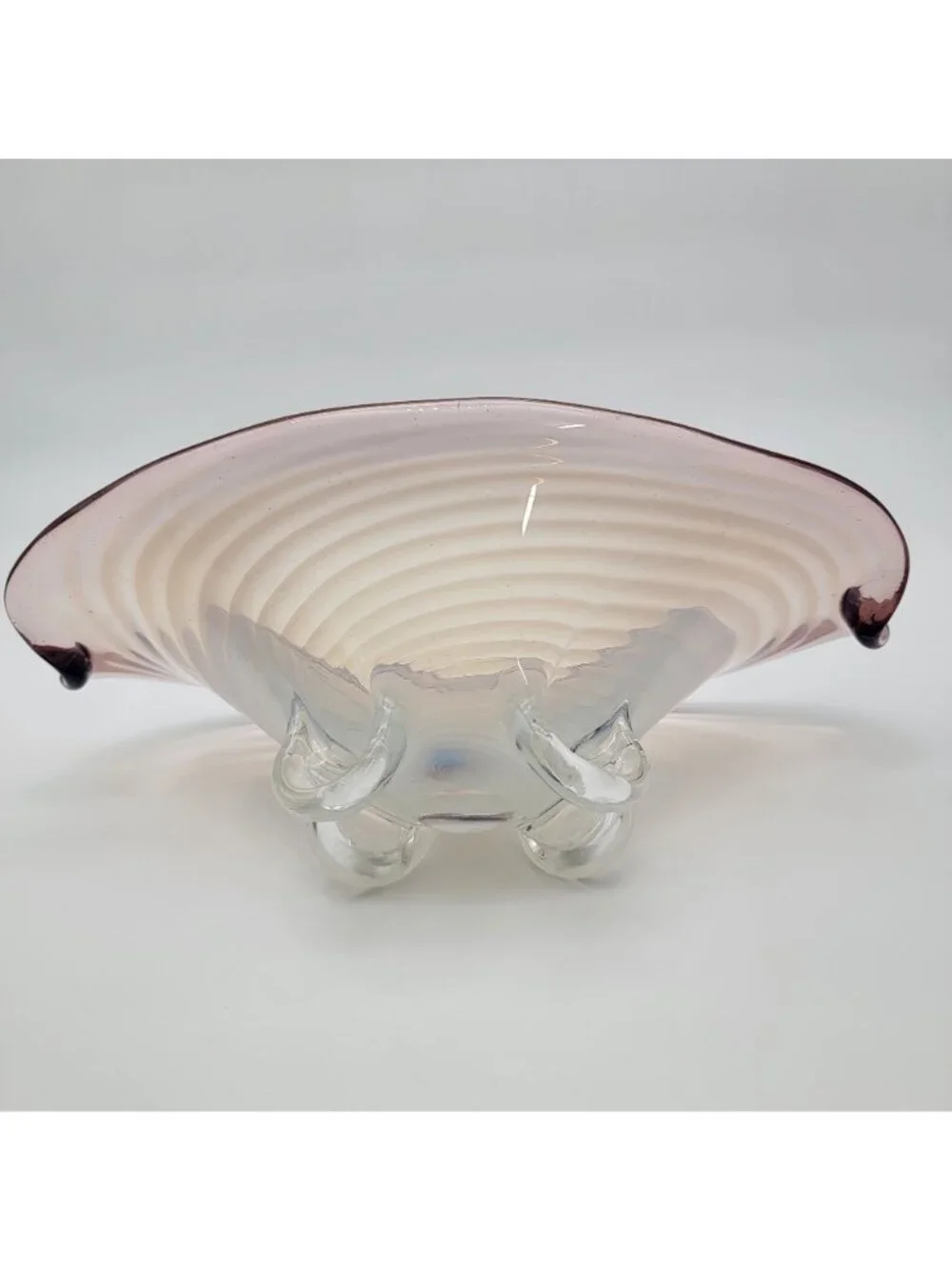 Large Cenedese Murano Glass Footed Console Bowl Pink Sommerso Swirl